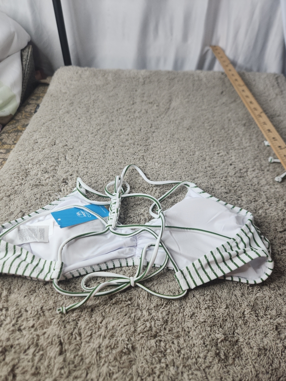 Women's Bikini Swim Suit With Reversible Bottom - Cupshe - Green & White - L - Picture 12 of 16